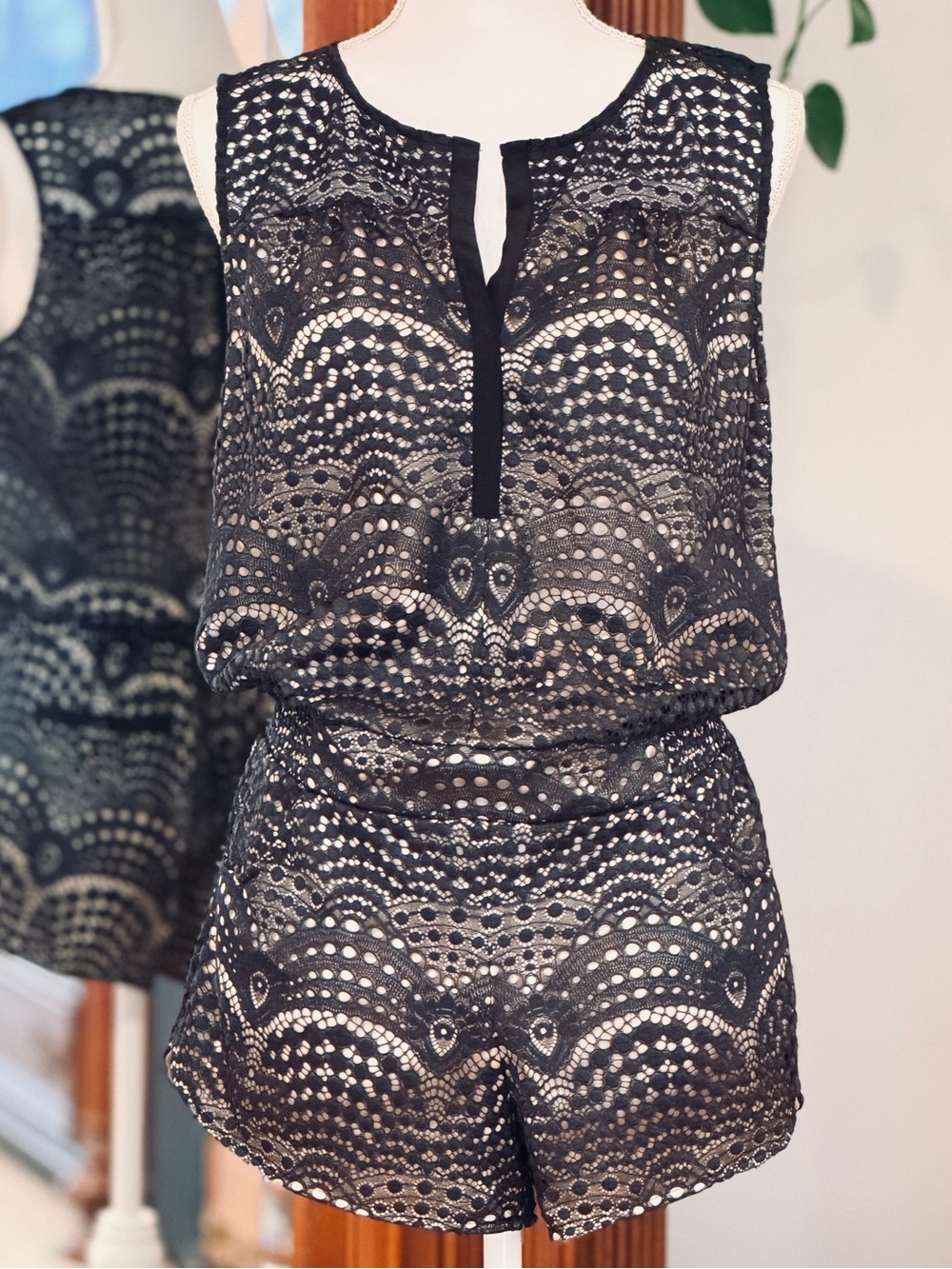 Twelfth Street by Cynthia Vincent Black Lace Romper